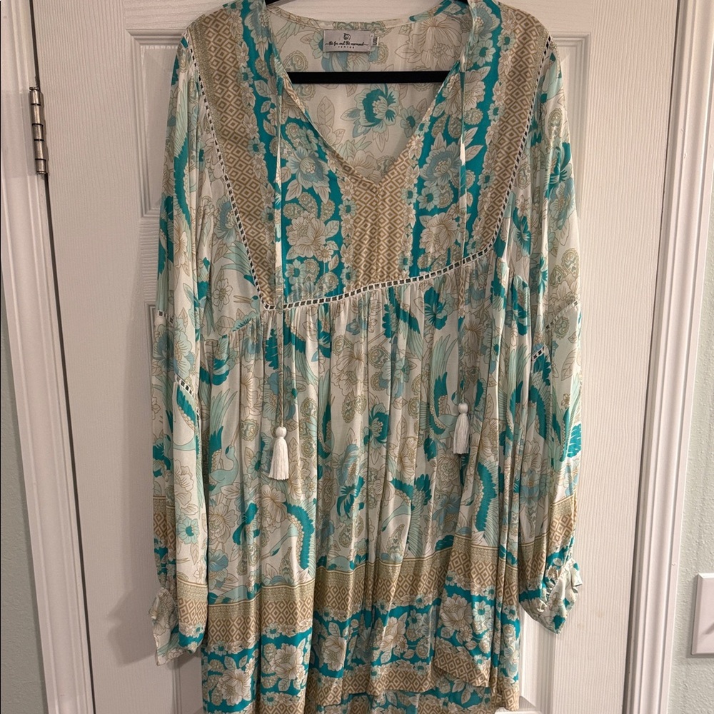 Spell Teal and Cream Floral Midi Dress
